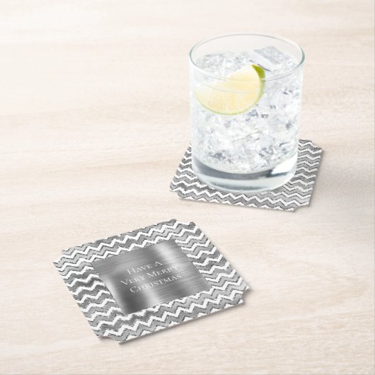 Glam Silver White Zigzag Stripes Kartonnen Onderzetters (Insitu)