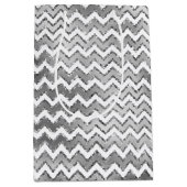 Glam Silver White Zigzag Stripes Medium Cadeauzakje (Voorkant)