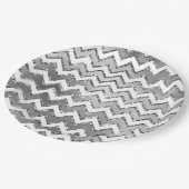 Glam Silver White Zigzag Stripes Papieren Bordje (Gekanteld)