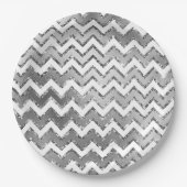 Glam Silver White Zigzag Stripes Papieren Bordje (Voorkant)