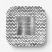 Glam Silver White Zigzag Stripes Papieren Bordje (Voorkant)