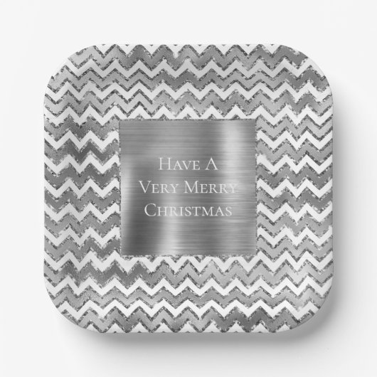 Glam Silver White Zigzag Stripes Papieren Bordje (Voorkant)