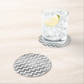 Glam Silver White Zigzag Stripes Ronde Kartonnen Onderzetter (Insitu)