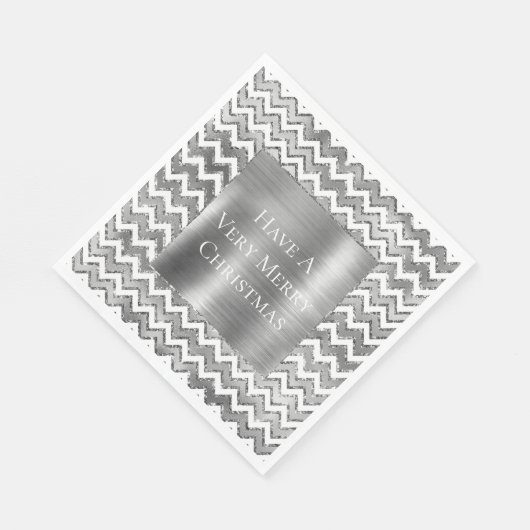 Glam Silver White Zigzag Stripes Servet (Hoek)
