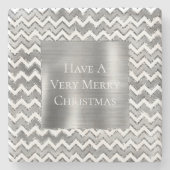 Glam Silver White Zigzag Stripes Stenen Onderzetter (Voorkant)