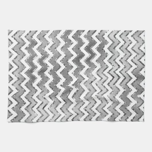 Glam Silver White Zigzag Stripes Theedoek (Horizontaal)