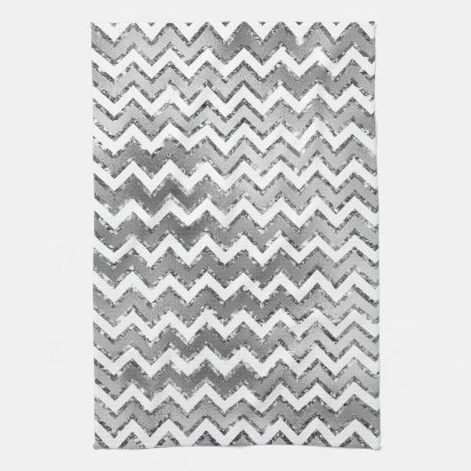 Glam Silver White Zigzag Stripes Theedoek (Verticaal)