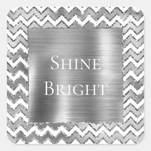 Glam Silver White Zigzag Stripes Vierkante Sticker (Voorkant)