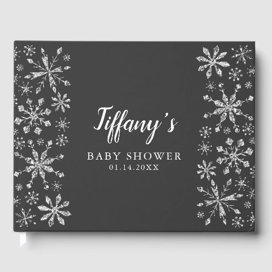 Glam Silver Winter Wonderland Baby shower Gastenboek (Voorkant)