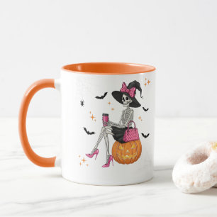 Glam Skeleton Witch met pompoen Halloween Spooky Mok