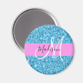 Glam Sky Blue Pink Glitter Sparkles Naam Monogram Magneet (Voorkant / Achterkant)