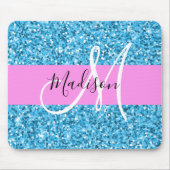 Glam Sky Blue Pink Glitter Sparkles Naam Monogram Muismat (Voorkant)