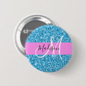 Glam Sky Blue Pink Glitter Sparkles Naam Monogram Ronde Button 5,7 Cm (Voorkant /achterkant)