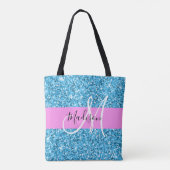 Glam Sky Blue Pink Glitter Sparkles Naam Monogram Tote Bag (Achterkant)