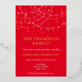 Glam Slinger Licht Sneeuw Rood Kerstfeest Luxe Folie Uitnodiging (Voorkant)