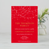 Glam Slinger Licht Sneeuw Rood Kerstfeest Luxe Folie Uitnodiging (Staand Voorkant)