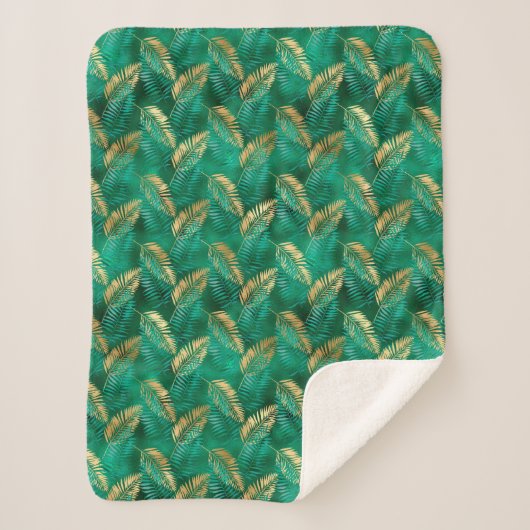 Glam smaragdgroen goud tropisch gebladerte sherpa deken (Voorkant)