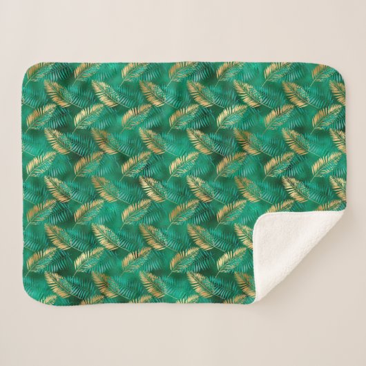 Glam smaragdgroen goud tropisch gebladerte sherpa deken (Voorkant (horizontaal))
