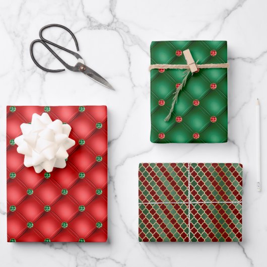 Glam Smaragdgroene Rood Patroon Assortiment Inpakpapier Vel (Voorkant)