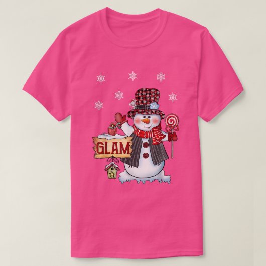 Glam sneeuwman Kerstmis Candy Cane Rood geruit San T-shirt (Design voorkant)