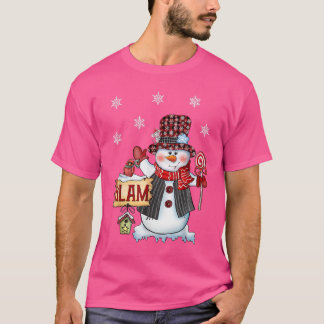 Glam sneeuwman Kerstmis Candy Cane Rood geruit San T-shirt
