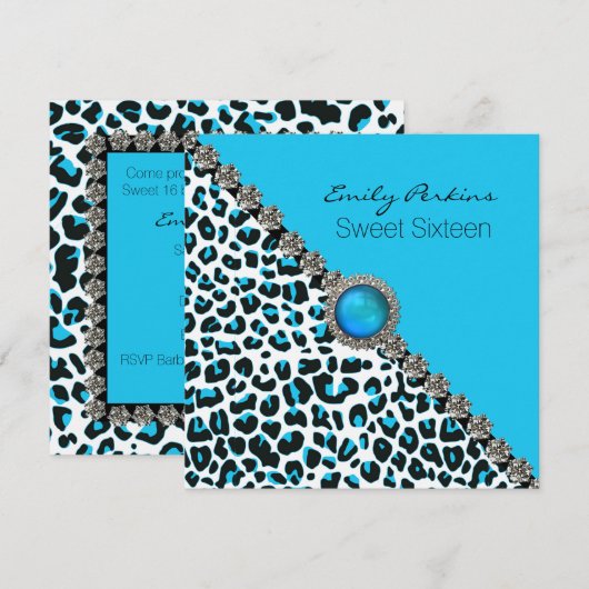 Glam Snow Leopard Sweet Zestien Uitnodiging (Voorkant / Achterkant)