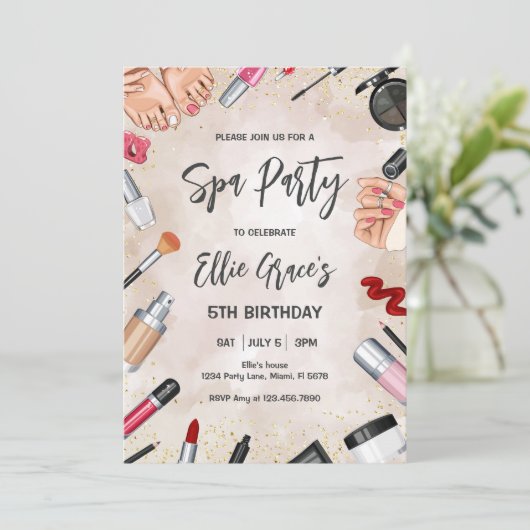 Glam Spa Make-up Blush Roze Gouden Verjaardagsfees Kaart (Staand voorkant)