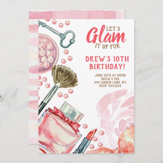 Glam Spa Makeup Birthday Party Kaart (Voorkant / Achterkant)