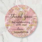 Glam Spa Party Faux Roos Gouden Glitter Dank u Bedankjes Labels (Voorkant)