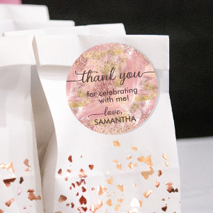Glam Spa Party Faux Roos Gouden Glitter Dank u Ronde Sticker