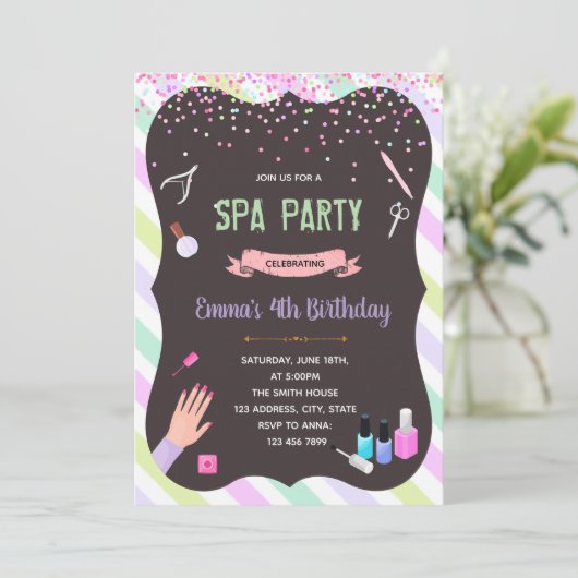 Glam spa verjaardagsfeestje uitnodiging (Staand voorkant)