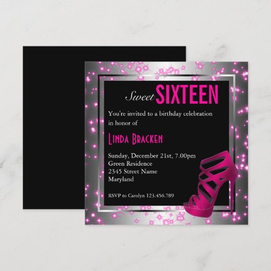Glam Sparkelroze High Hielzweet Sixteen nodigt uit Kaart (Voorkant / Achterkant)