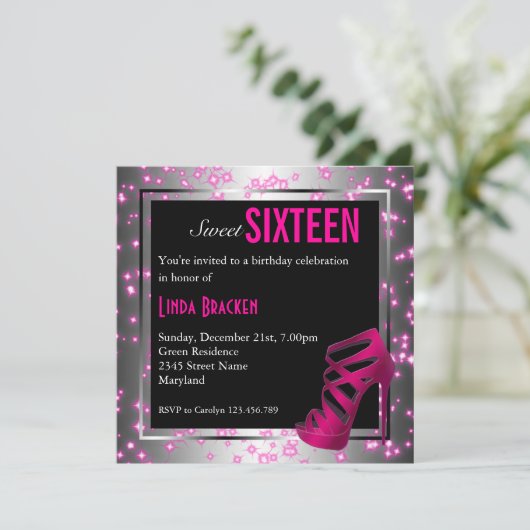 Glam Sparkelroze High Hielzweet Sixteen nodigt uit Kaart (Staand voorkant)