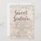 Glam Sparkle Confetti Sweet 16 Verjaardagsuitnodig Kaart (Voorkant)