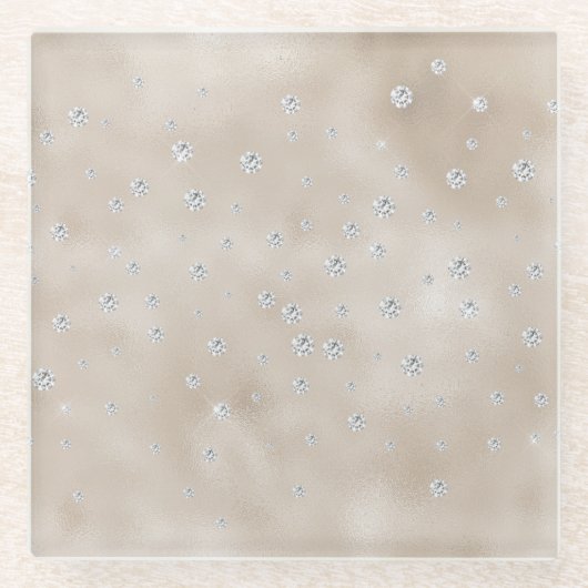 Glam sparkle diamanten champagne blush glitz glazen onderzetter (Voorkant)