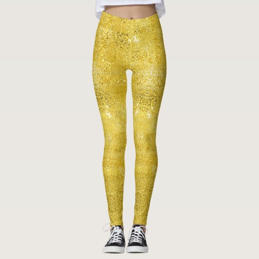 Glam sparkle en glans faux gouden patroon leggings (Voorkant)