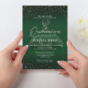 Glam Sparkle Goud Groen Prinses Jurk Quinceanera Kaart