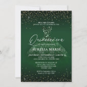 Glam Sparkle Goud Groen Prinses Jurk Quinceanera Kaart (Voorkant)