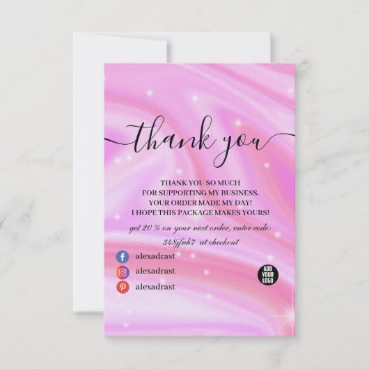Glam Sparkle Holographic Roze Bedankkaart (Voorkant)