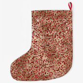 Glam Sparkle Red Glitter Gold Luipaard Print Grote Kerstsok (Achterkant)