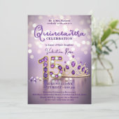 Glam Sparkling Blush Roze Paarse Tiara Quinceañera Kaart (Staand voorkant)