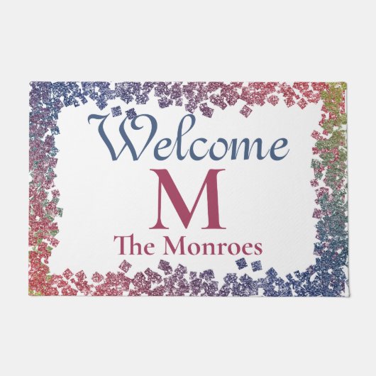Glam Sparkling Pareltjes Monogrammed Naam Deurmat (Voorkant)