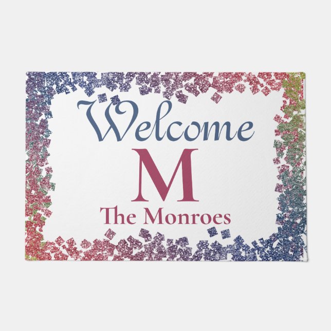 Glam Sparkling Pareltjes Monogrammed Naam Deurmat (Voorkant)