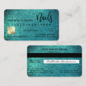 Glam Sparkly Blauwgroen Glitter Credit Kaart Nail  Visitekaartje (Voorkant / Achterkant)