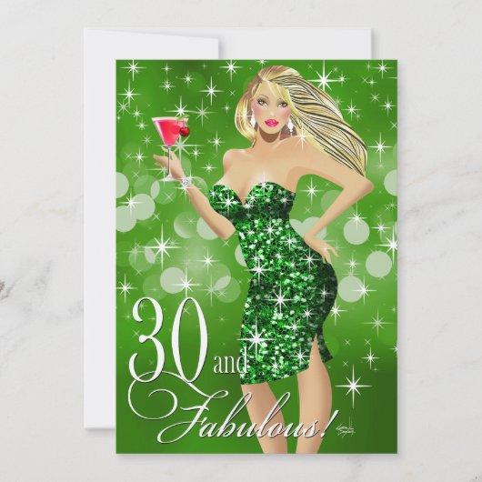 Glam Sparkly Bombshell 30th Birthday | groen Kaart (Voorkant)