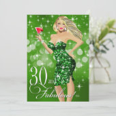 Glam Sparkly Bombshell 30th Birthday | groen Kaart (Staand voorkant)