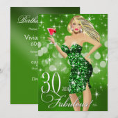Glam Sparkly Bombshell 30th Birthday | groen Kaart (Voorkant / Achterkant)