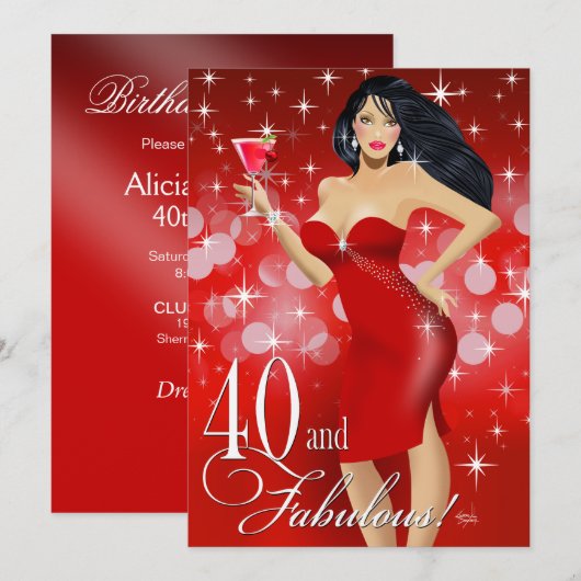 Glam Sparkly Bombshell 40th Birthday | rood Kaart (Voorkant / Achterkant)