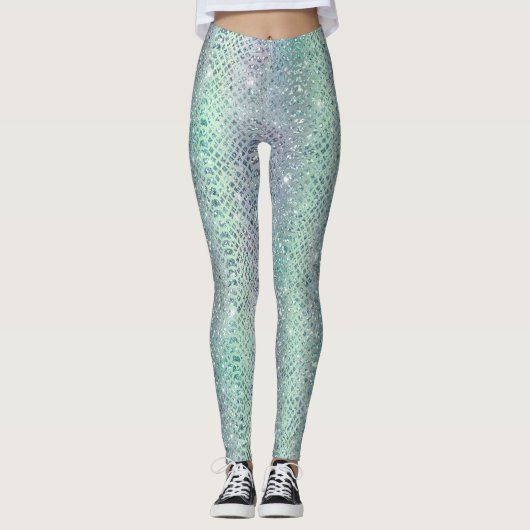 Glam Sparkly Diamond Snakekin Pattern Leggings (Voorkant)