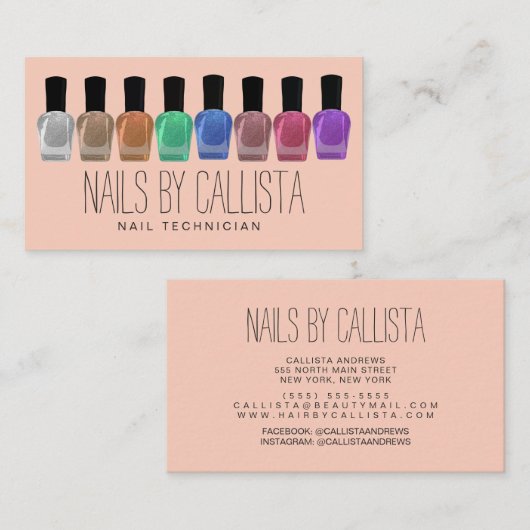 Glam Sparkly Kleurrijke Glitter Poolse Nail Tech Visitekaartje (Voorkant / Achterkant)